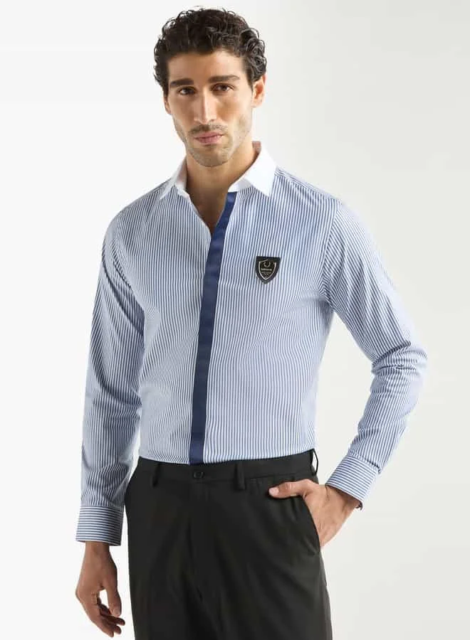 Emperor Emperor Striped Shirt with Contrast Collar and Long Sleeves