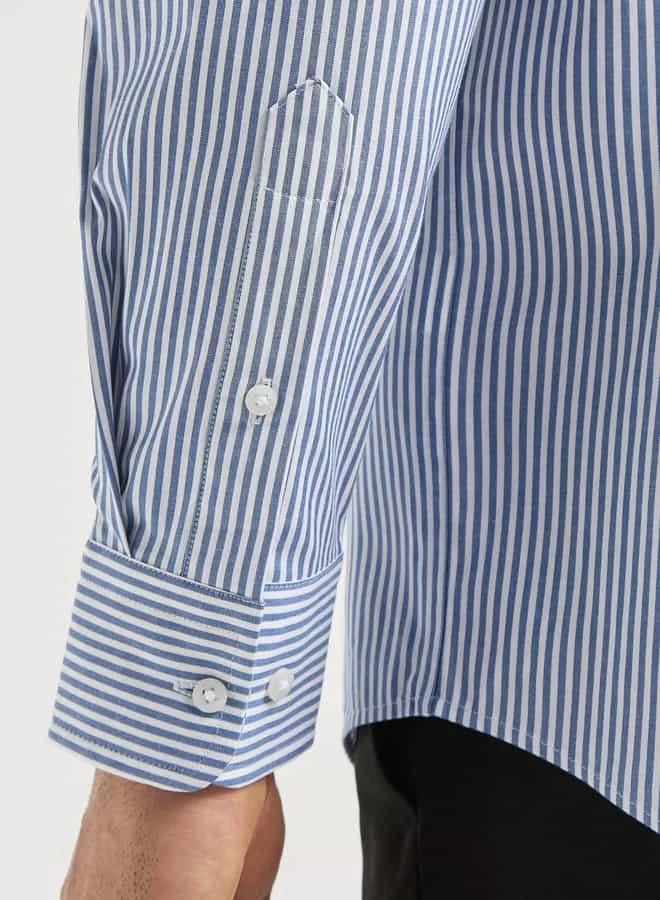 Emperor Emperor Striped Shirt with Contrast Collar and Long Sleeves