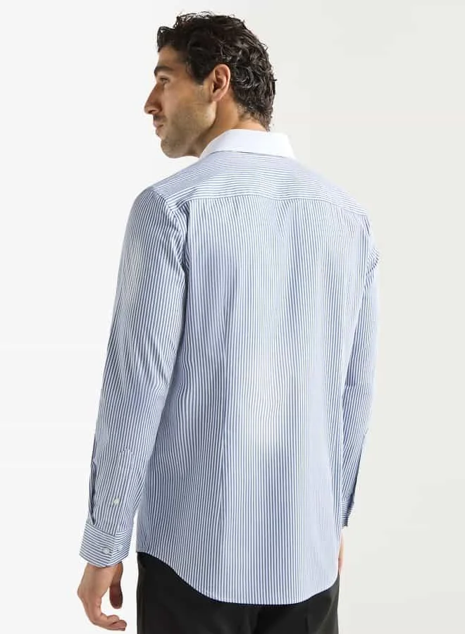 Emperor Emperor Striped Shirt with Contrast Collar and Long Sleeves