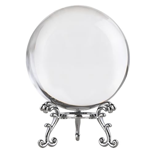 QIANCHANG 100mm Clear Crystal Ball with Stand, Photography Lensball Prop for Magical Shots, Optical Glass Sphere Decorative Balls Gifts for Meditation Divination - Image 1