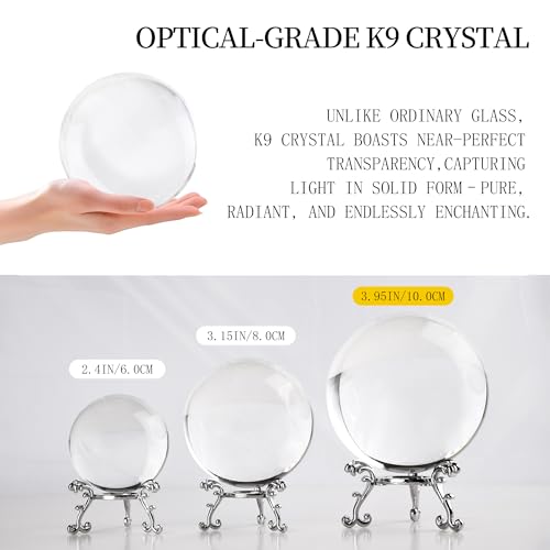 QIANCHANG 100mm Clear Crystal Ball with Stand, Photography Lensball Prop for Magical Shots, Optical Glass Sphere Decorative Balls Gifts for Meditation Divination - Image 2