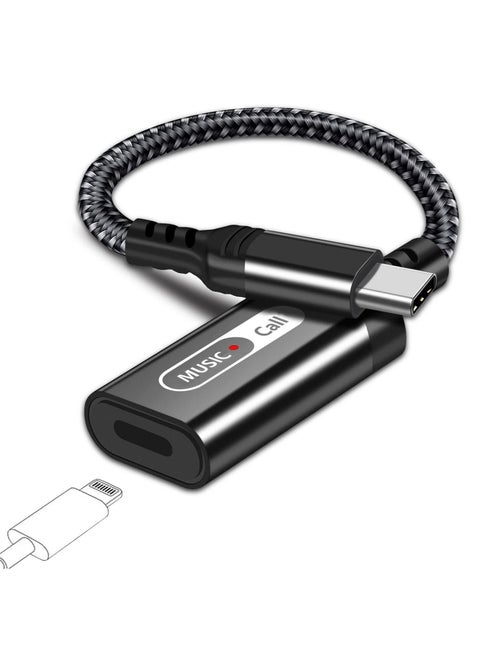 USB C to Lightning Audio Adapter, USB Type C Male to Lightning Female Headphone Converter for Apple iPad Air 4 Mini 6 MacBook to Earphones Connector for Call Music Video Not Support Charging
