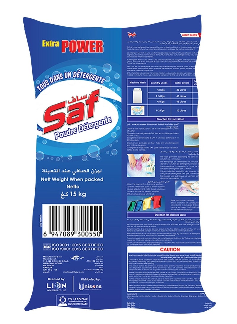 SAF Saf Detergent Powder Blue - 15kg | Powerful Stain Removal & Long-Lasting Freshness for All Laundry Types  - Image 2