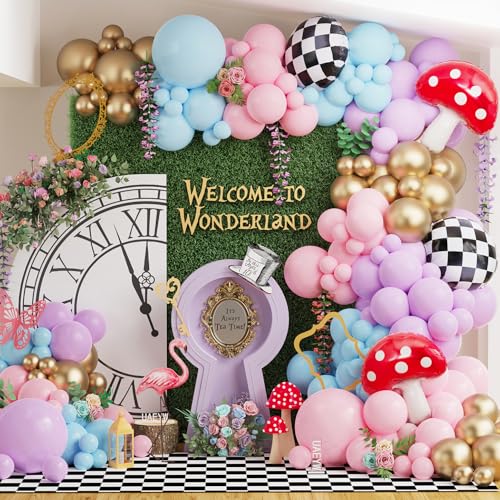 UAEYW 159Pcs Wonderland Balloon Arch Garland Kit Wonderland 1st Birthday Party Decorations Pastel Pink Blue Purple Metallic Gold Balloons for Onederland Baby Shower Garden Tea Party Spring Supplies - Image 1