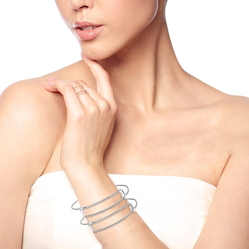 UPINS 60Pcs Expandable Blank Bangle Bracelets Adjustable Wire Bracelets for DIY Jewelry Making, Silver - Image 5