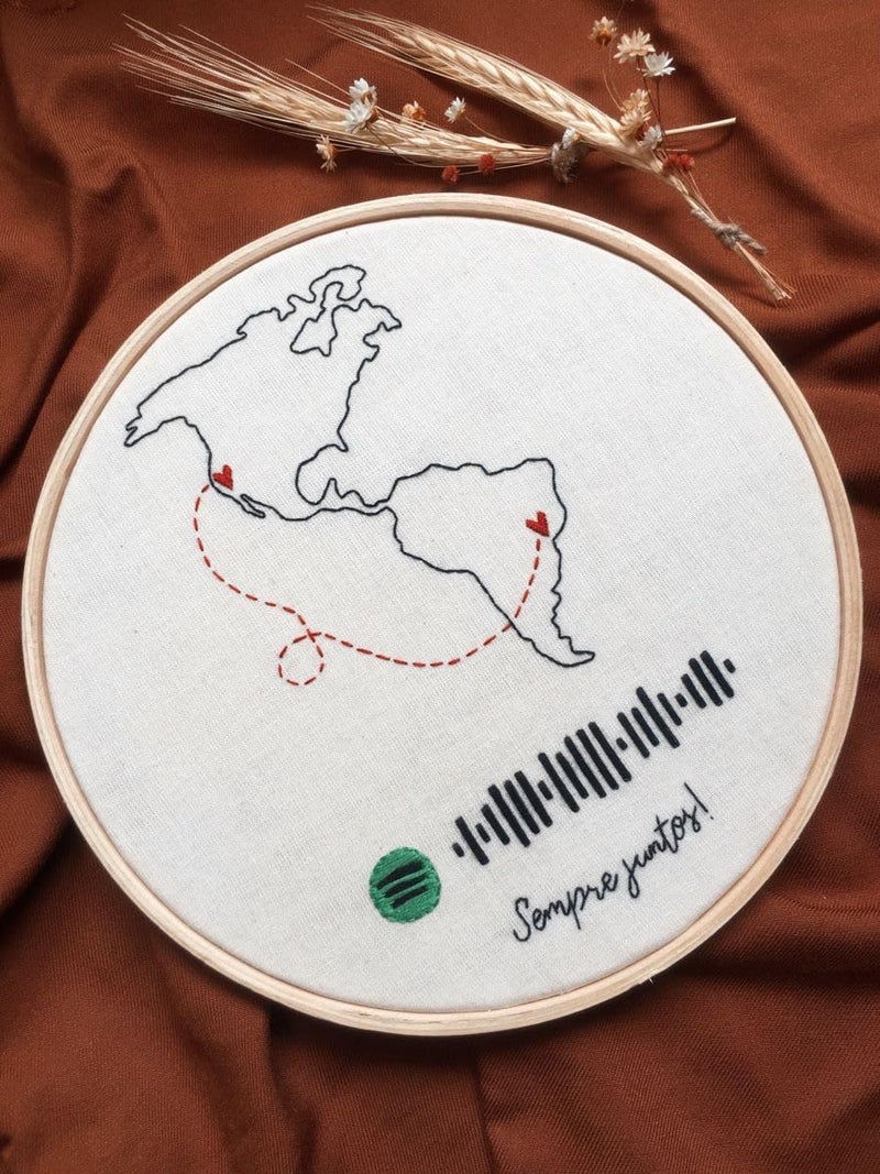 Custom Spotify Song Map Embroidery Hoop Art, Long Distance Relationship Gift with Music Code, 20 cm  - Image 1