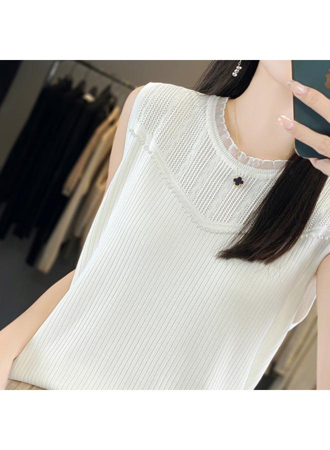 Breathable Sweat Absorbing Binghemp Summer New Women's Crewneck Loose Short T-shirt Knitted All-match Sleeveless Vest