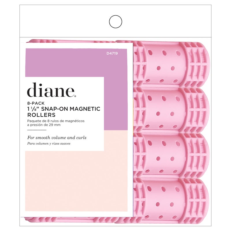 Diane Snap-On Magnetic Rollers Pack of 8 Hair Curlers for Women and Girls, Small, Diameter, Pink, D4719, 8 Count (Pack of 1) - Image 1