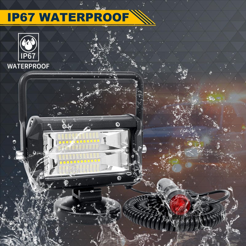 SKYWORLD 2Pcs Portable Magnetic Base Led Work Light Bar, 5 inch 72W Flood Beam, 12V 24V Off Road Driving Lights Fog Lamp for Car Truck 4x4 SUV ATV Tractors Excavator, 6000K White, Led Search Lights - Image 5