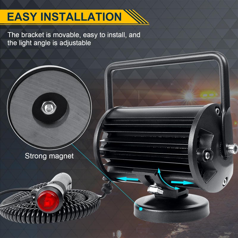 SKYWORLD 2Pcs Portable Magnetic Base Led Work Light Bar, 5 inch 72W Flood Beam, 12V 24V Off Road Driving Lights Fog Lamp for Car Truck 4x4 SUV ATV Tractors Excavator, 6000K White, Led Search Lights - Image 4