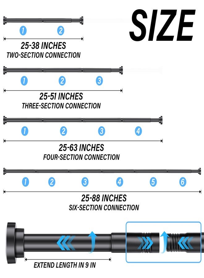 Suranew 25-38" Black Heavy Duty Spring Tension Shower Curtain Rod, No Drill Stainless Steel Rust-Resistant Adjustable Bathroom/Closet Rod with Non-Slip Pads - Image 2
