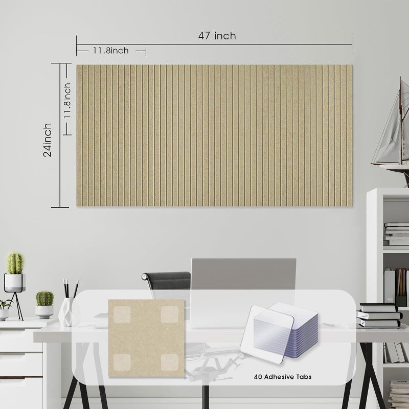 AkuDecor Large Cork Board for Office, 8 Pack Felt Wall Tiles with Slat Wall Paneling and Safe Removable Adhesive Tabs, Felt Bulletin Board Pin Board Cork Boards for Walls - Tan - Image 4