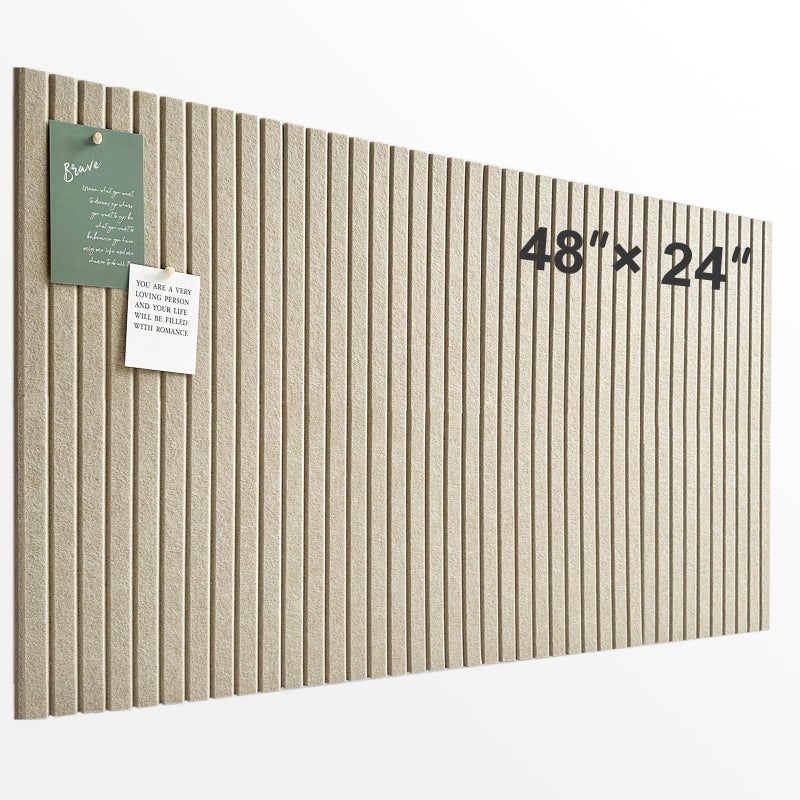 AkuDecor Large Cork Board for Office, 8 Pack Felt Wall Tiles with Slat Wall Paneling and Safe Removable Adhesive Tabs, Felt Bulletin Board Pin Board Cork Boards for Walls - Tan - Image 1