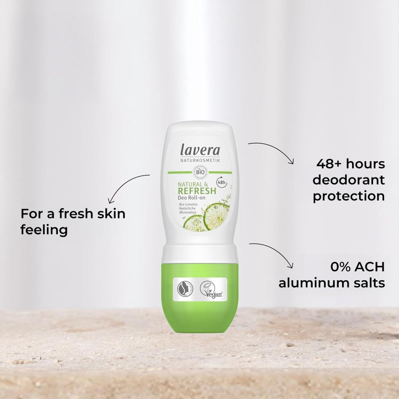lavera Deo Roll-On Natural & Refresh - Roll On Deodorant for 48h Protection - with Natural Minerals & Lime - Aluminum Free - PETA Certified - Vegan - Made in Germany - 1.7 Fl Oz - Image 3