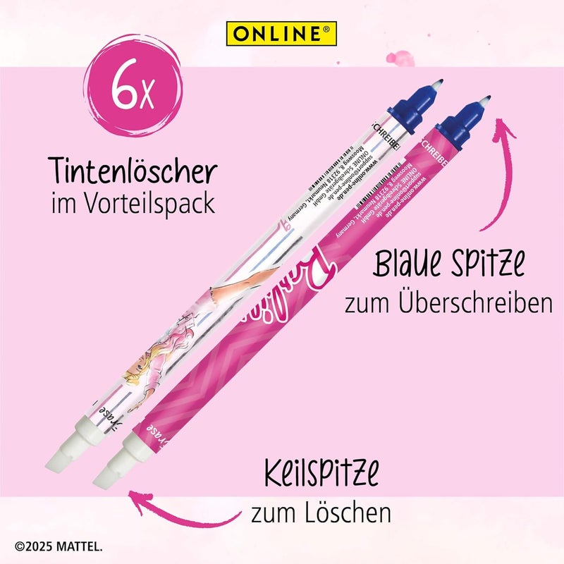 Online Barbie Ink Eraser 6 x I Ink Killer for Erasing and Overwriting in Great Barbie Designs I Removal and Correction Blue Ink I Erasable Ink Colour Blue I Value Pack - Image 1
