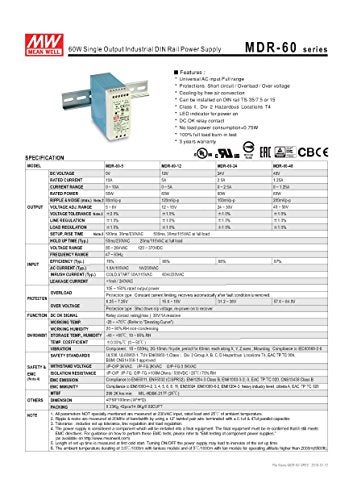 MEAN WELL MDR-60-12 AC to DC DIN-Rail Power Supply 12V 5 Amp 60W - Image 2