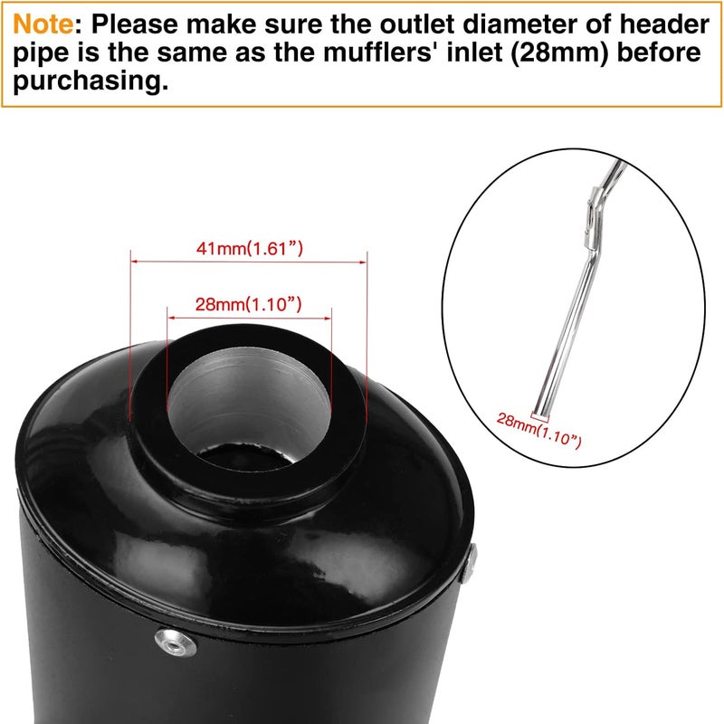 FVRITO 28mm 1.1 inch Exhaust Muffler Silencer Pipe and Clamp Gasket for 50cc 110 125cc Coolster Sport-B Taotao Chinese Dirt Pit Bike Venom ATV Quad 4 Wheeler Black - Image 4