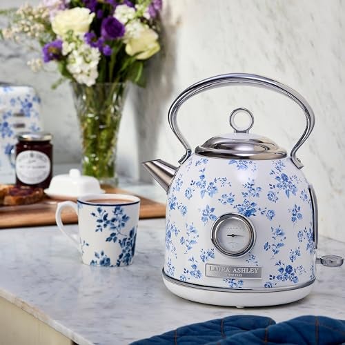 LAURA ASHLEY غلاية كهربائية من لورا آشلي مصنوعة من الفولاذ المقاوم للصدأ سعة 1.7 لتر - 1500 واط غلايات كهربائية سريعة الغليان للماء - غلايات شاي كهربائية مع إيقاف تلقائي - حماية من السخونة الزائدة والجفاف غلاية بدون سلك - Image 2