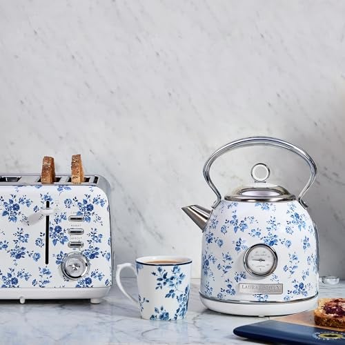 LAURA ASHLEY غلاية كهربائية من لورا آشلي مصنوعة من الفولاذ المقاوم للصدأ سعة 1.7 لتر - 1500 واط غلايات كهربائية سريعة الغليان للماء - غلايات شاي كهربائية مع إيقاف تلقائي - حماية من السخونة الزائدة والجفاف غلاية بدون سلك - Image 3