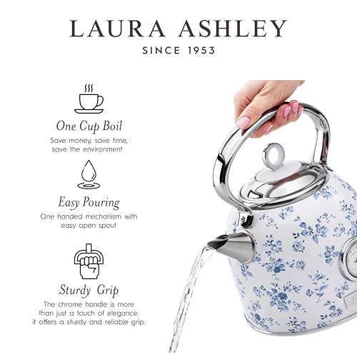 LAURA ASHLEY غلاية كهربائية من لورا آشلي مصنوعة من الفولاذ المقاوم للصدأ سعة 1.7 لتر - 1500 واط غلايات كهربائية سريعة الغليان للماء - غلايات شاي كهربائية مع إيقاف تلقائي - حماية من السخونة الزائدة والجفاف غلاية بدون سلك - Image 5