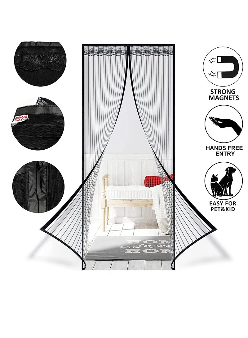 Zikra باب شاشة طيران مغناطيسي، باب شبكة ألياف زجاجية مع مغناطيس، باب شبكة ثقيلة، شاشة باب بدون استخدام اليدين، تمنع الحشرات وتسمح بدخول الهواء النقي، تغلق تلقائيًا 90 × 210 سم، أسود - Image 5