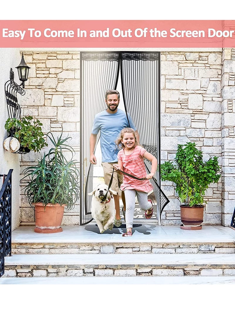 Zikra باب شاشة طيران مغناطيسي، باب شبكة ألياف زجاجية مع مغناطيس، باب شبكة ثقيلة، شاشة باب بدون استخدام اليدين، تمنع الحشرات وتسمح بدخول الهواء النقي، تغلق تلقائيًا 90 × 210 سم، أسود - Image 3