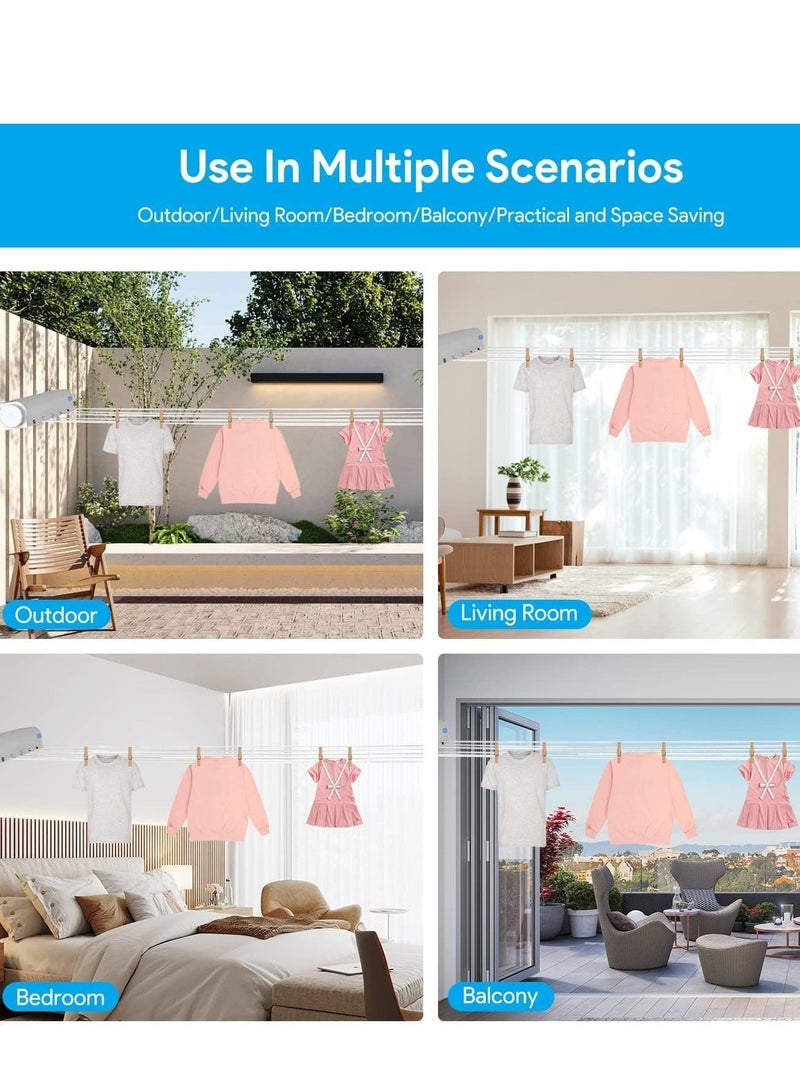 Y&D Telescopic Clothesline, Retractable Clothesline Indoor Outdoor Wall Mounted Clothes Dryer Line, Hanging White (5Ropes)  - Image 4