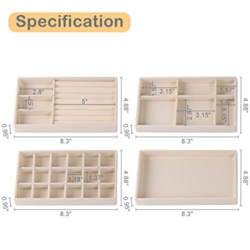 CDBOVID 4-Set Jewelry Organizer for Drawer, Stackable Velvet Jewelry Trays with Removable Dividers, Earring and Necklace Holder for Dresser, Perfect as a Vanity Tray for Women - Image 4
