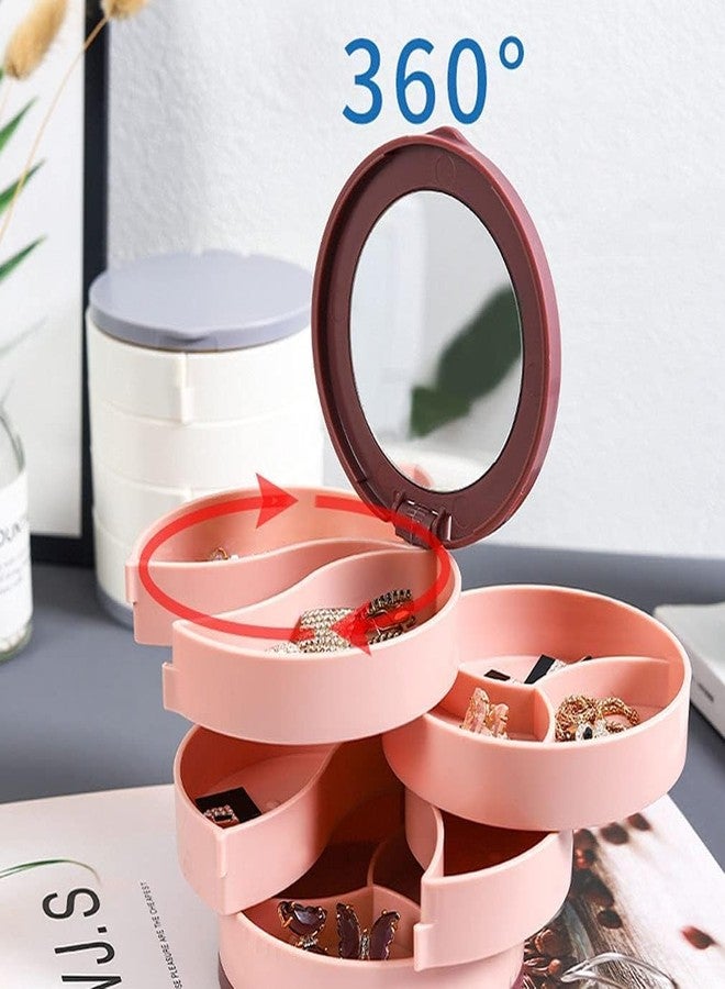 Zipron jewellery box round,Jewelry 4 Layer Box Storage Organizer Box for Multilayer Tray 360 Degree Rotating Earring Ring Bracelet Lipstick Storage Holder - Image 4