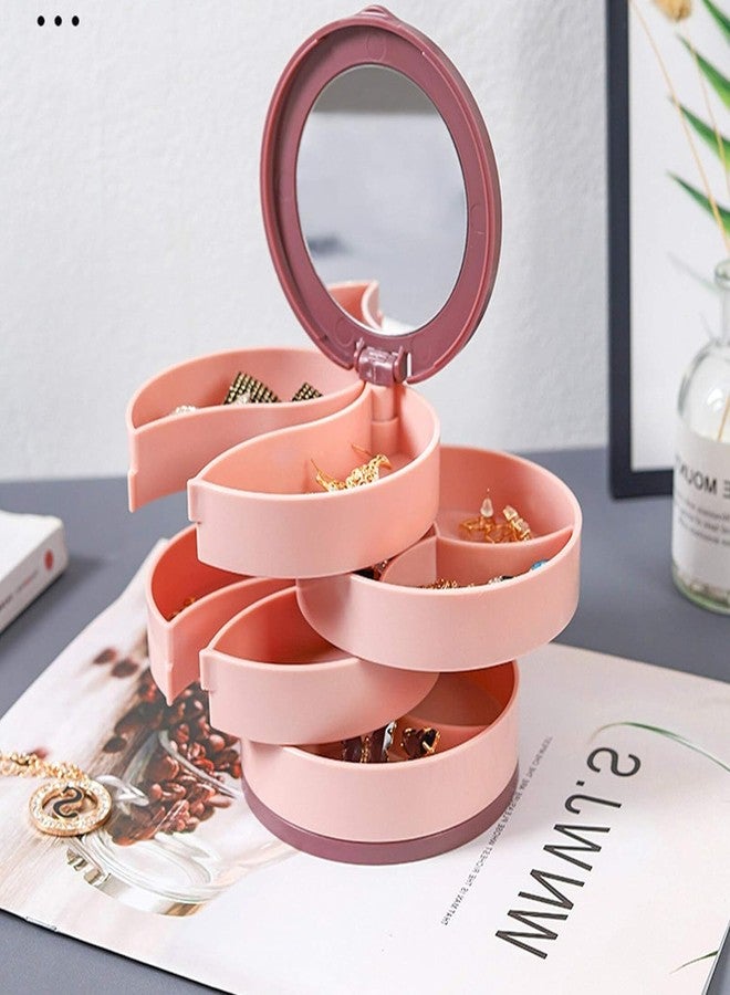 Zipron jewellery box round,Jewelry 4 Layer Box Storage Organizer Box for Multilayer Tray 360 Degree Rotating Earring Ring Bracelet Lipstick Storage Holder - Image 5