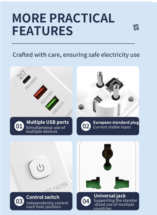 Bukela 4 in 1 Outlet Extension, 2 Universal Outlets, 20W USB-С Quick Charge, 2 USB-A QC3.0, with Night Light - Image 2