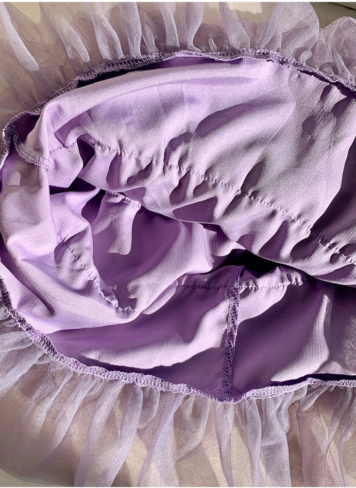 Loquat Girls Solid Color Tutu Skirts Kids Fashion 5-Layer Ruffle Tulle Fluffy Elastic Waist Gauze Skirt Purple  - Image 3