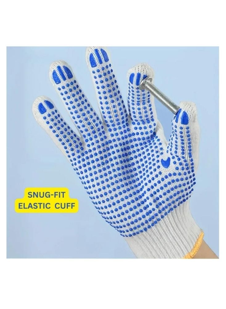 بريميم قفازات أمان قطنية محبوكة بنقاط زرقاء - قبضة متينة مضادة للانزلاق - Image 2