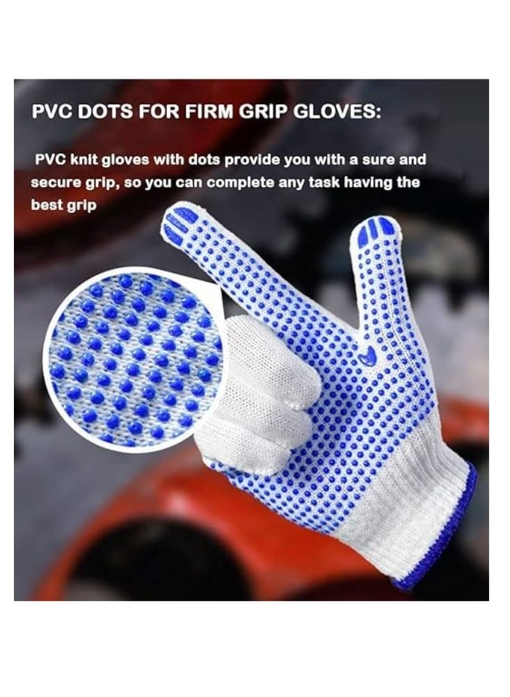 بريميم قفازات أمان قطنية محبوكة بنقاط زرقاء - قبضة متينة مضادة للانزلاق - Image 3