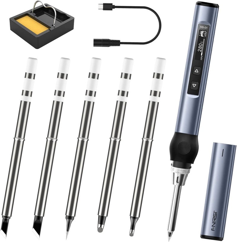 Excefore Soldering Iron Kit, Dc/Pd(96W/65W) Mini Digital Soldering Iron, Adjustable Temperature 80-420°C, 6 Soldering Tips, Digital Oled Screen Display, Fast Internal Heating, Auto Sleep, Blue - Image 1