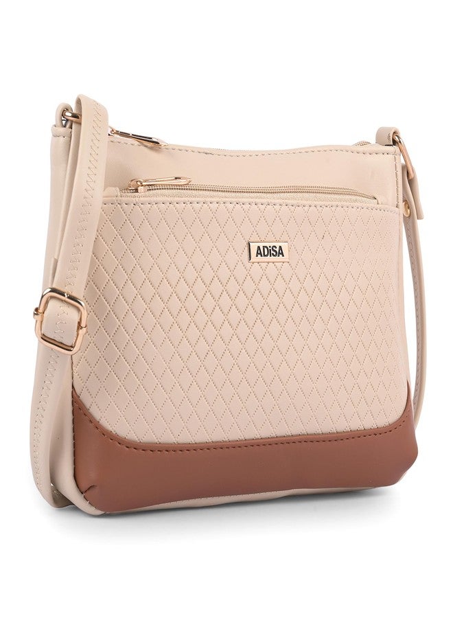 ADISA Women Girls Color Block Cross Body Sling Bag (SL5168-CRE) - Image 2