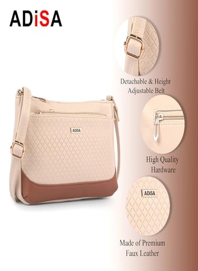 ADISA Women Girls Color Block Cross Body Sling Bag (SL5168-CRE) - Image 4