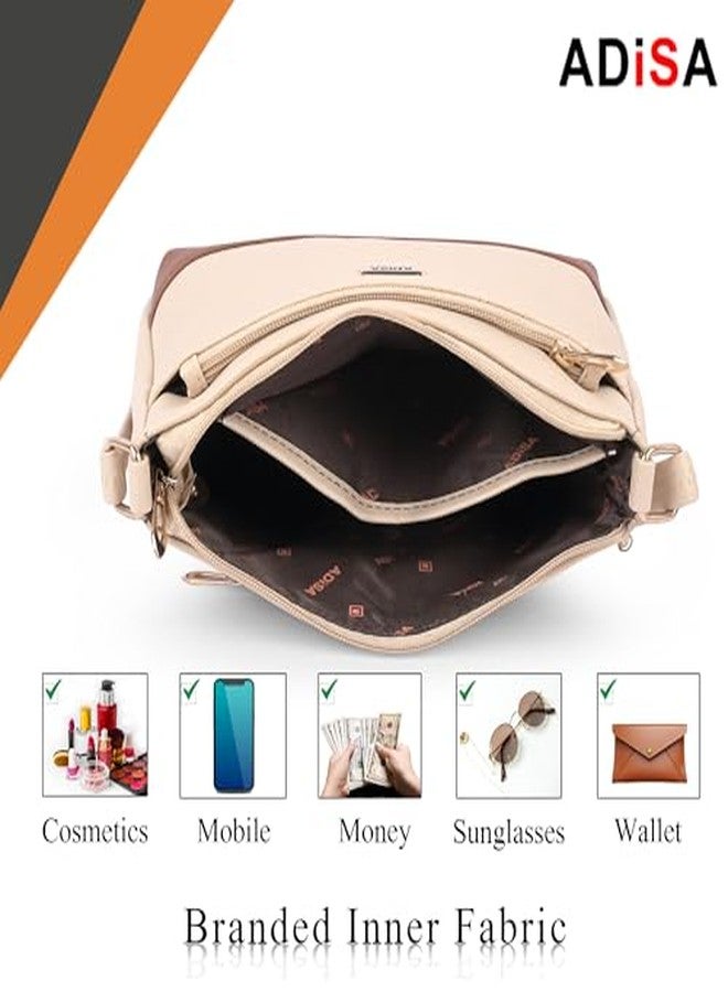 ADISA Women Girls Color Block Cross Body Sling Bag (SL5168-CRE) - Image 5