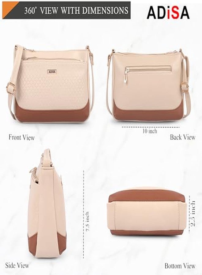 ADISA Women Girls Color Block Cross Body Sling Bag (SL5168-CRE) - Image 3