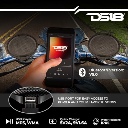 DS18 مكبر صوت DS18 RYDERBT كامل النطاق للدراجات النارية - مكبرات صوت بلوتوث مقاومة للماء 120 واط - وحدات صوت مثبتة على المقود - منفذ USB للموسيقى والشحن - زوج - Image 3