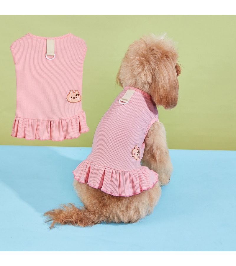 فستان وردي لمزعج الكلاب الصغيرة مع حلقة للمقود مناسب لفصل الصيف - Image 3