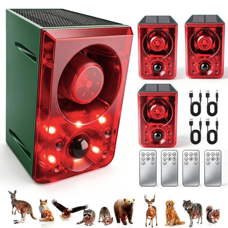 ChunHee Solar Outdoor Motion Sensor Alarm with Dog Barking Gunshot Sound Support Recording and Adjustable Volume 130db Loud Noise Maker 3 Work Modes Strobe Light for Home Villa Farm Barn 4pack - Image 2