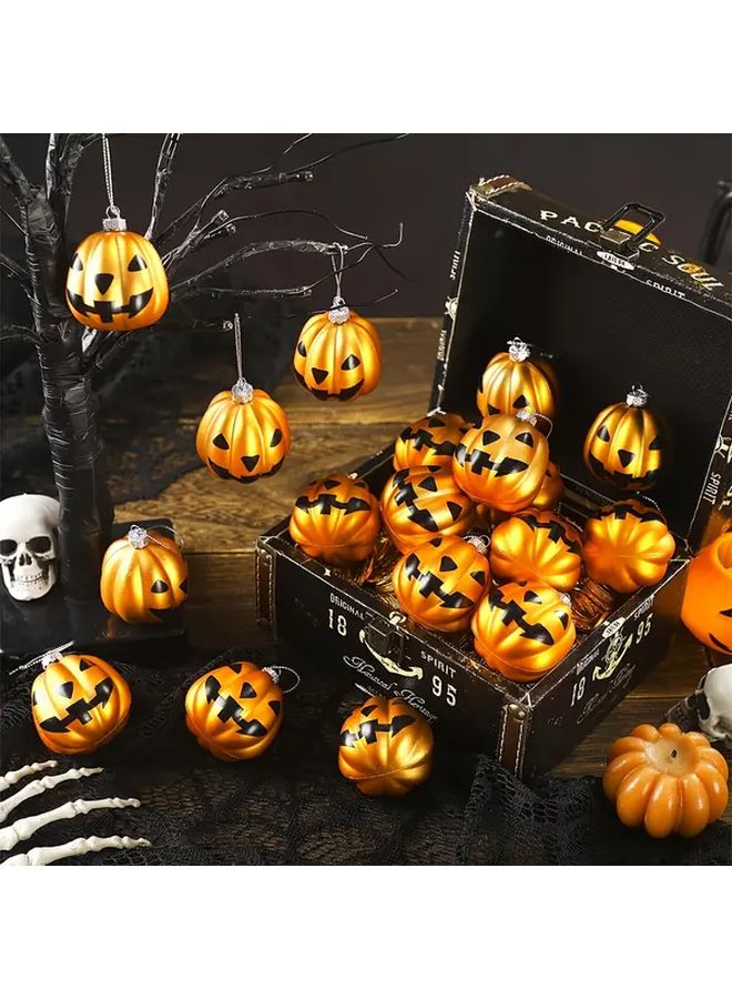 Pumpkin Shaped Christmas Halloween Ornaments 12 Pack Durable Plastic Hanging Decor - Image 1