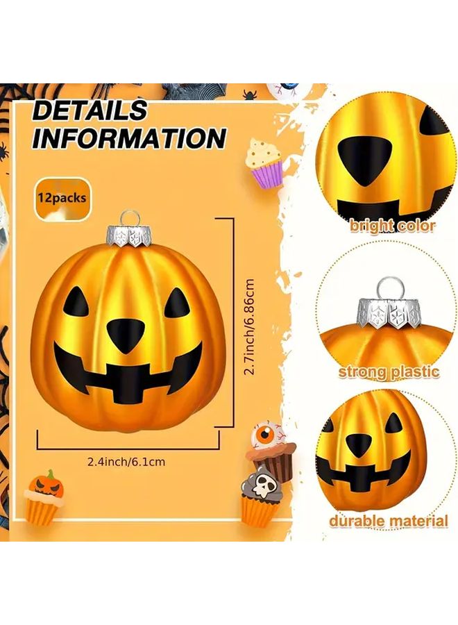 Pumpkin Shaped Christmas Halloween Ornaments 12 Pack Durable Plastic Hanging Decor - Image 3