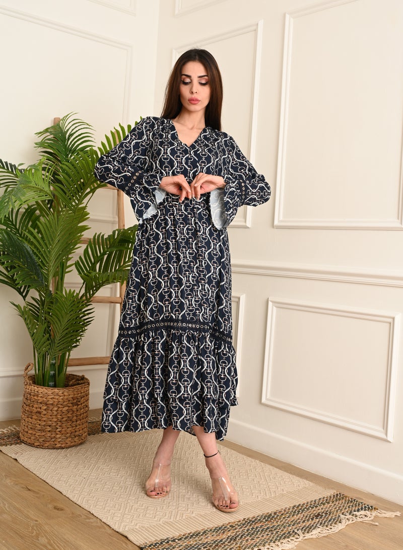 FULL JOY Maxi  Elegant Jalabiya with long sleeves, multi-colored - Image 2