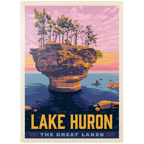 MyPuzzle.com MyPuzzle Great Lakes Lake Huron Vintage Poster Premium 1000 Piece Jigsaw Puzzle for Adults - Image 1