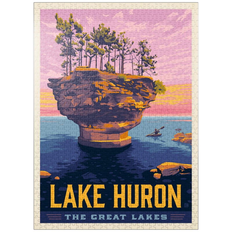 MyPuzzle.com MyPuzzle Great Lakes Lake Huron Vintage Poster Premium 1000 Piece Jigsaw Puzzle for Adults - Image 3