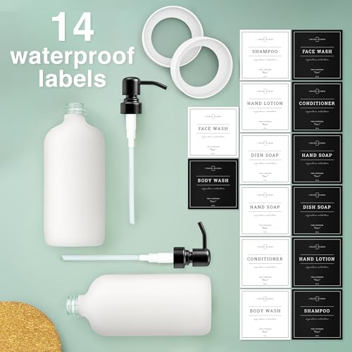 Vine Creations White Glass Soap Dispenser, 2 Pack Kitchen Soap Dispenser Set with Stainless Steel Pump, 16 oz Dish Soap and Hand Soap Dispensers for Bathroom with Waterproof Labels - Image 5