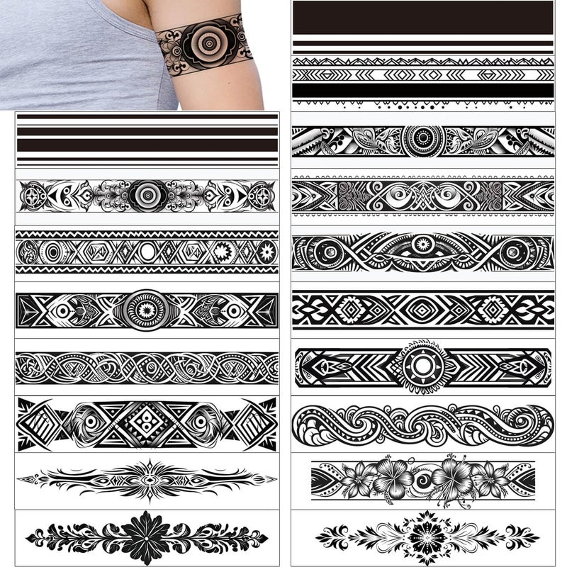 جلاري ييرز Glaryyears Arm Band Tattoo المؤقتة - 18 حزمة طويلة جدًا ذات حجم طويل واقعية وبولينيزيان ماوري على غرار الوشم الوشم الوشم الوشم لدائرة الكاحل المعصم القبلية والطوطم - Image 1