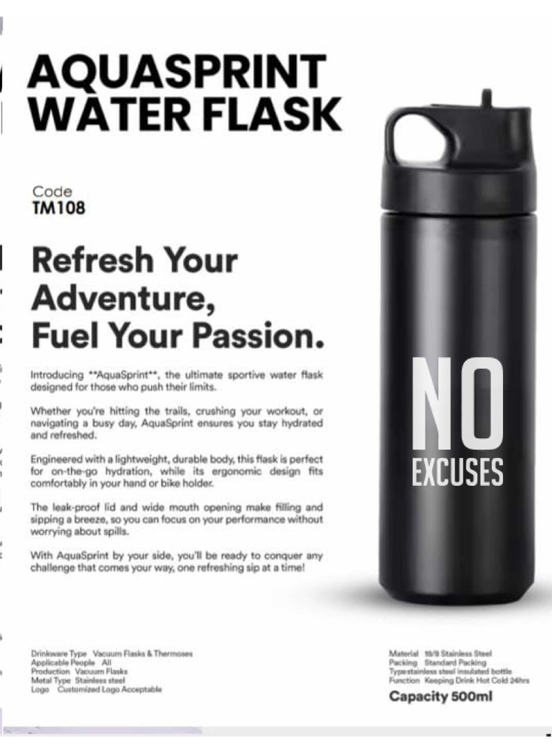 Aqua Sprint Thermal Flask – Stainless Steel Bottle with “No Excuse” Logo  - Image 2